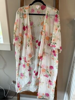 LuLaRoe Pink & Green Floral Sheer Overlay